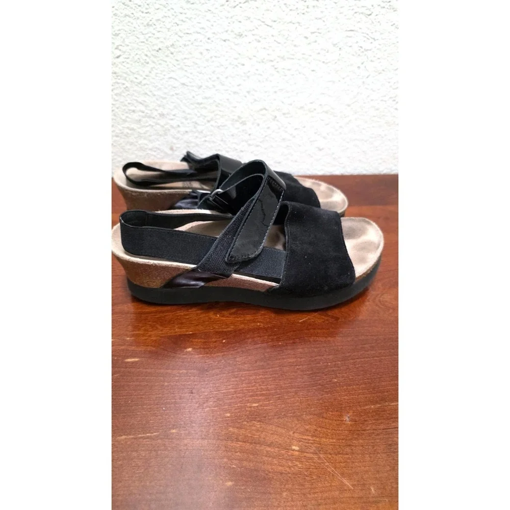 Papillio by Birkenstock Black Suede & Patent Leather Strap Wedge Sandals Size 37